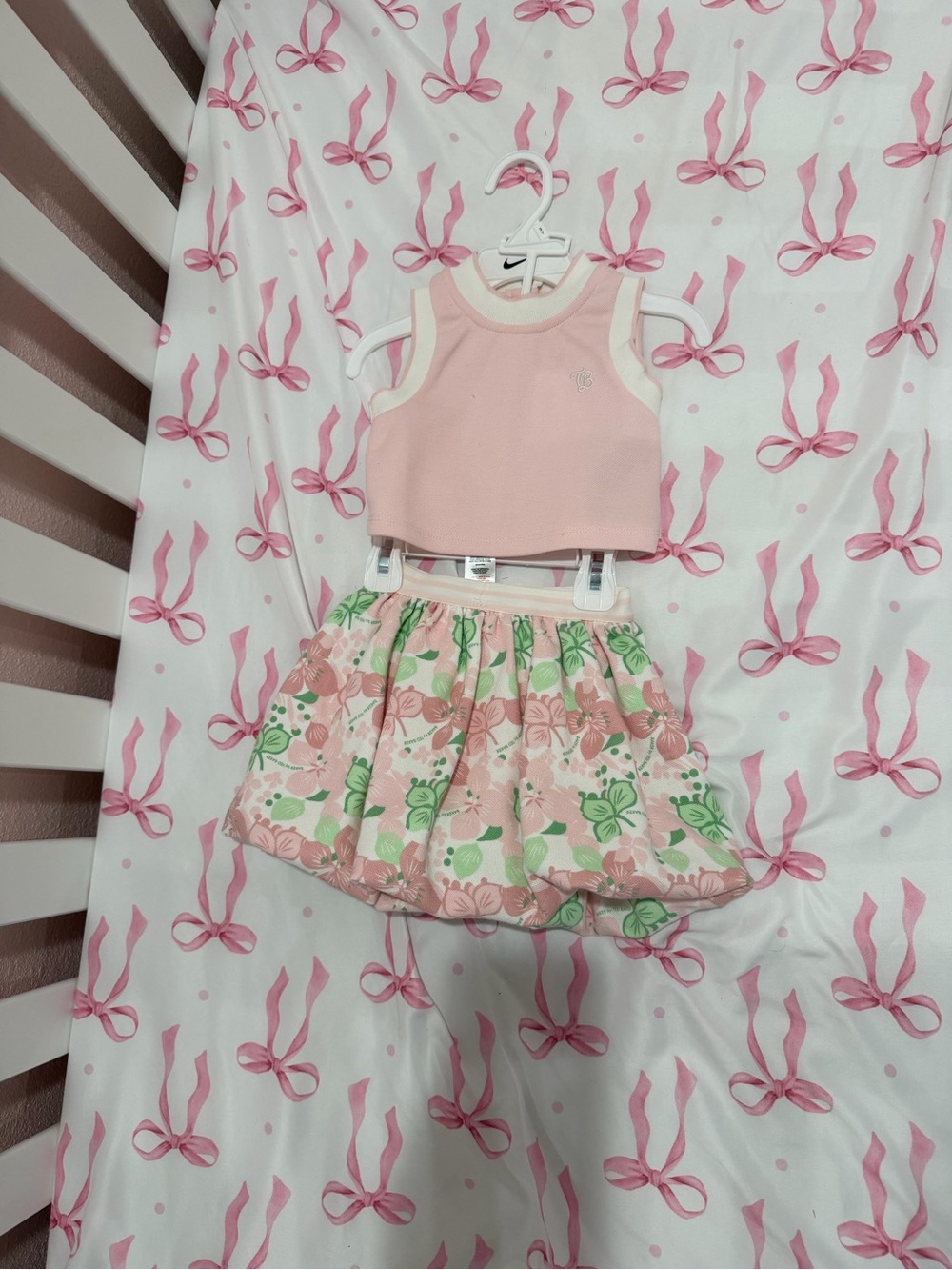 Ted Baker Pink Crop Top with Pink and Green Floral Skirt